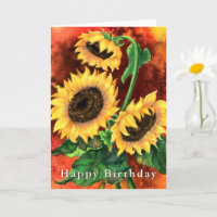 Three Sunflowers Birthday Card Painting