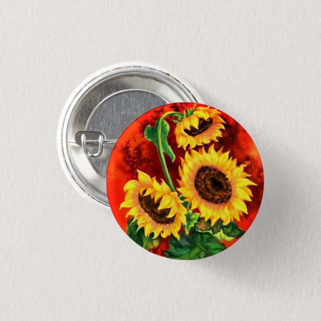 Three Sunflowers Button (Front & Back)