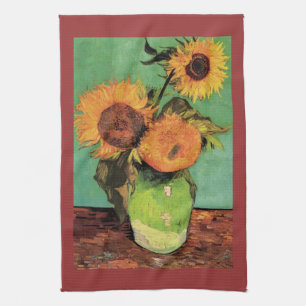 Three Sunflowers in a Vase by Van Gogh Tea Towel