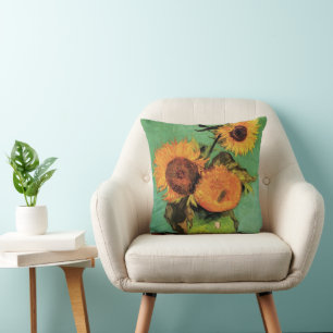 Three Sunflowers in a Vase by Vincent van Gogh Cushion