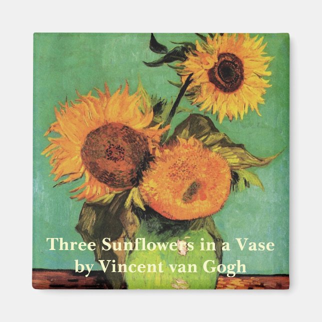 Three Sunflowers in a Vase by Vincent van Gogh Magnet (Front)
