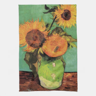 Three Sunflowers in a Vase by Vincent van Gogh Tea Towel