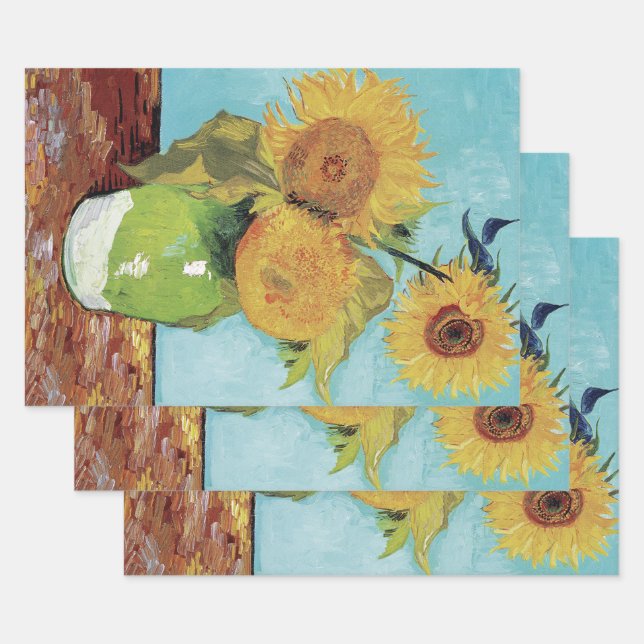 Three Sunflowers in a Vase by Vincent van Gogh Wrapping Paper Sheet (Set)