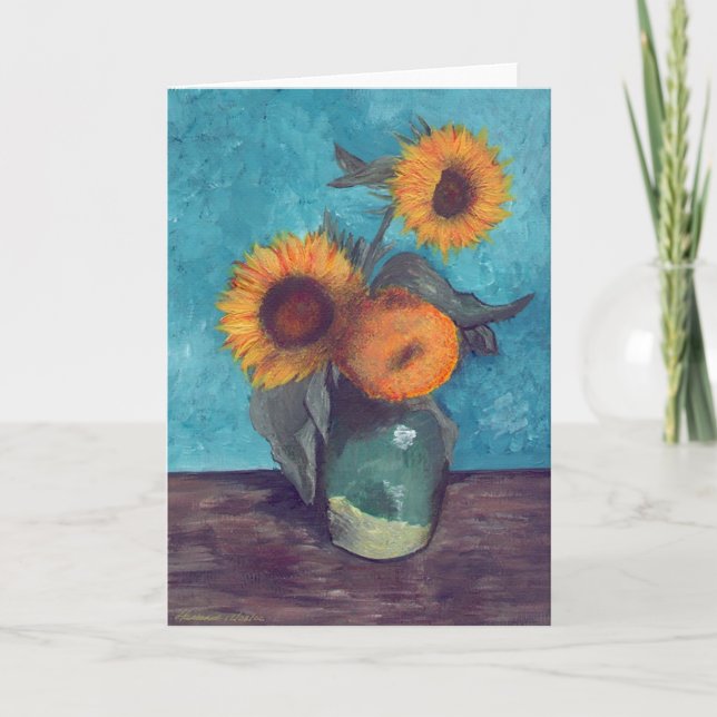 Three sunflowers in a vase card (Front)
