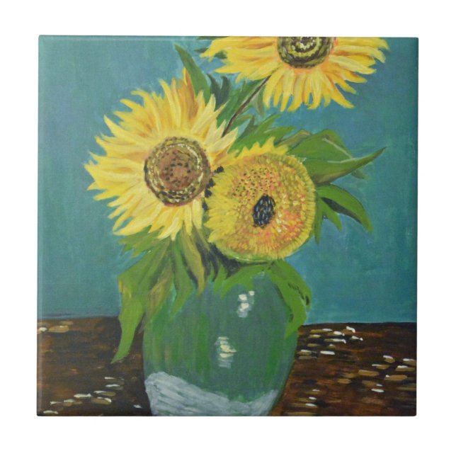 Three Sunflowers in a Vase, van Gogh Ceramic Tile (Front)