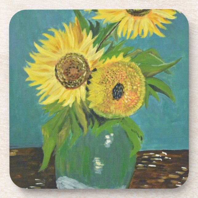 Three Sunflowers in a Vase, van Gogh Coaster (Front)