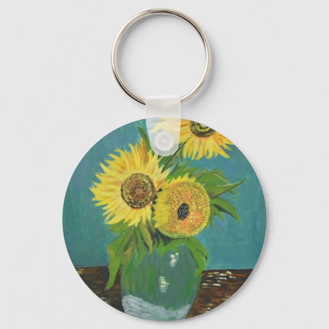 Three Sunflowers in a Vase, van Gogh Key Ring (Front)