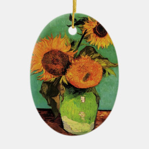 Three sunflowers in a Vase Vincent van Gogh Ceramic Ornament