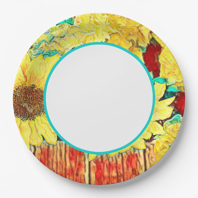 Three Sunflowers Paper Plate (Front)