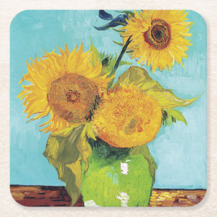Three Sunflowers, Van Gogh Square Paper Coaster