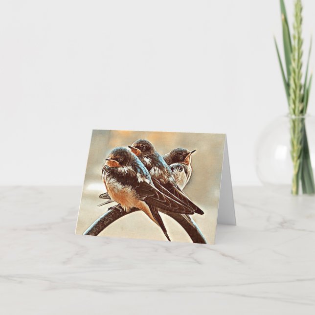 Three Swallows - Blank Greeting Card (Front)
