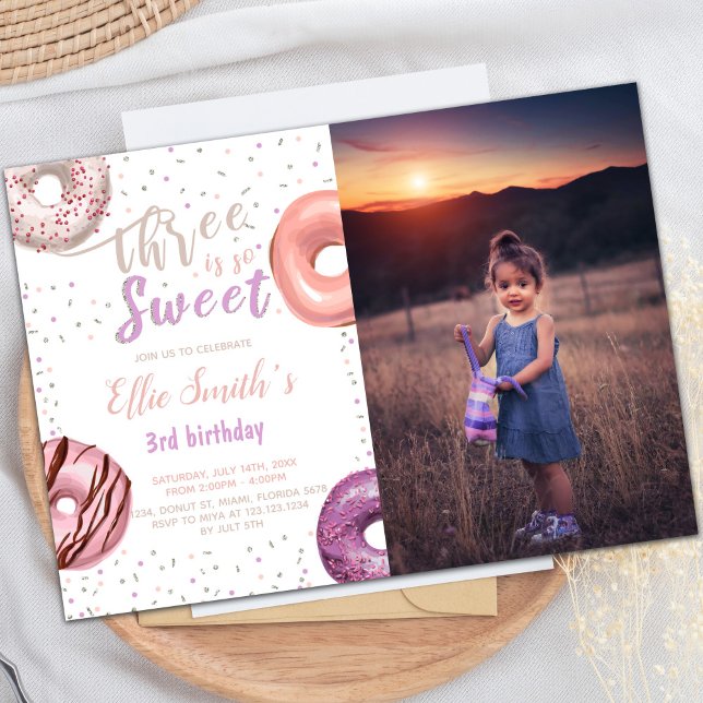 Three Sweet Pink Donut Birthday Invitations (Three Sweet Pink Donut Birthday Invitations photo)