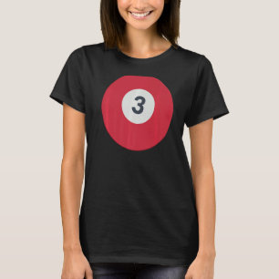 Three Team Number 3 Lucky Red Ball Billiards Pool T-Shirt