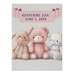 THREE TEDDIES WITH KIDS NAME Birthday Poster