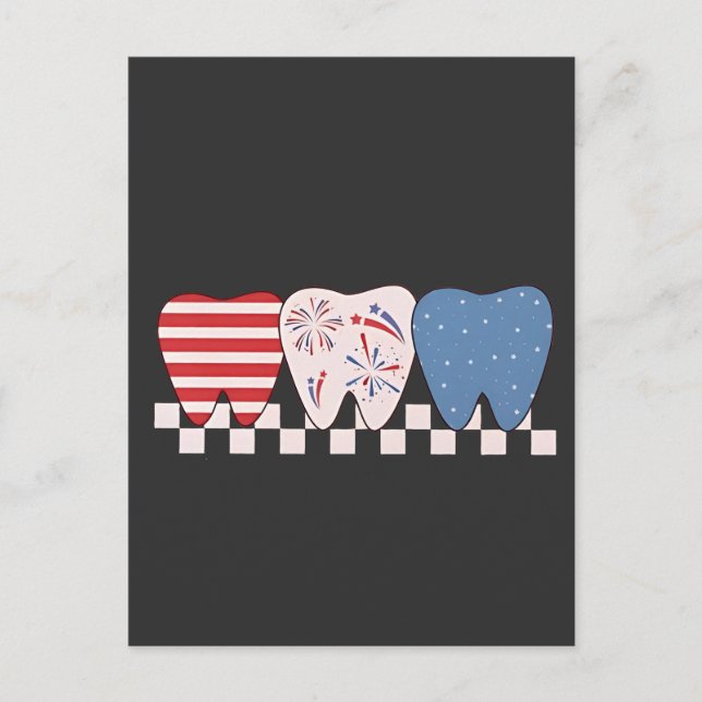 Three Teeth Graphic Design 4th of July Invitation Postcard (Front)