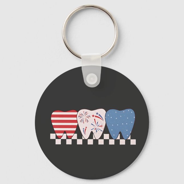 Three Teeth Graphic Design 4th of July Key Ring (Front)