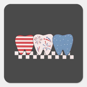 Three Teeth Graphic Design 4th of July Square Sticker