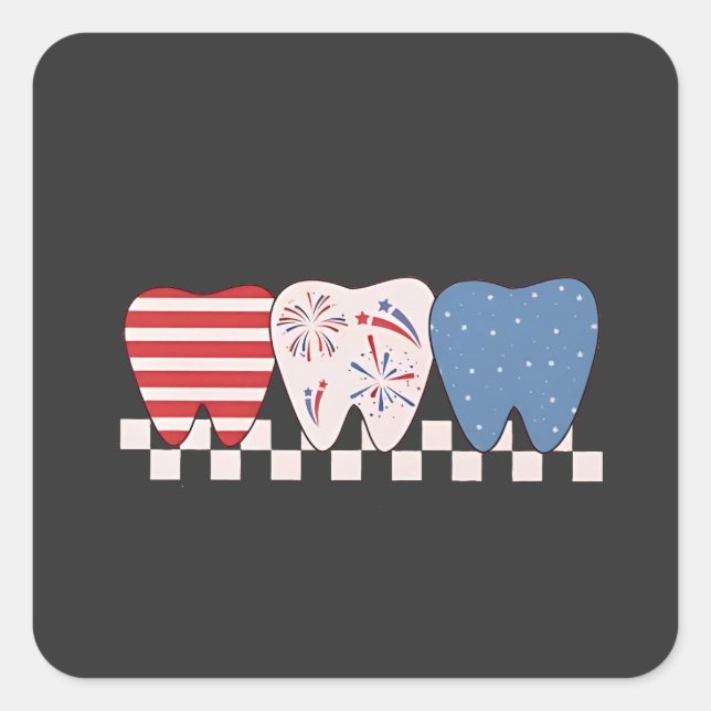 Three Teeth Graphic Design 4th of July Square Sticker (Front)