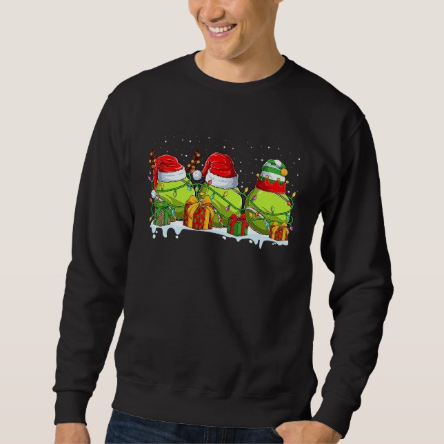 Three Tennis Ball Santa ELF Reindeer Christmas Lig Sweatshirt (Front)
