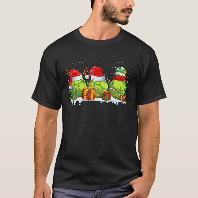 Three Tennis Ball Santa ELF Reindeer Christmas Lig T-Shirt (Front)