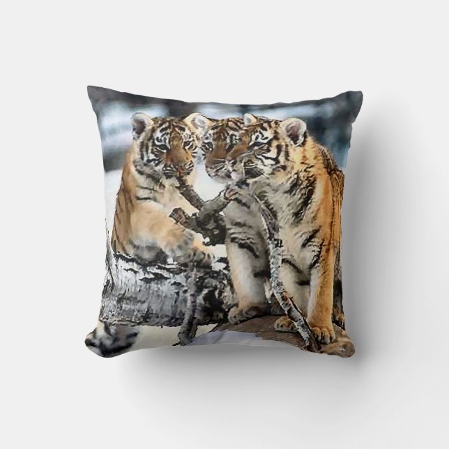Three Tiger Cubs At Play Cushion (Front)