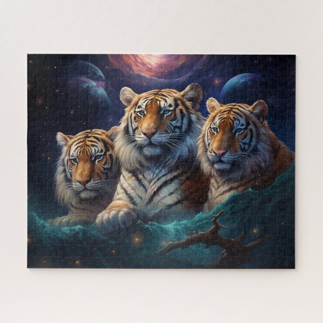 Three Tigers Cosmic Fantasy Art Jigsaw Puzzle (Horizontal)