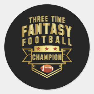 Three Time Fantasy Football Champion Champ 3 Time  Classic Round Sticker