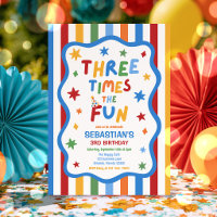 Three Times The Fun Colourful Boy 3rd Birthday