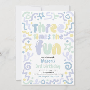 Three Times The Fun Confetti Balloon 3rd Birthday Invitation
