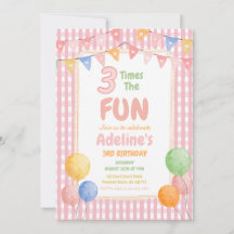 Three Times the Fun Pink Birthday