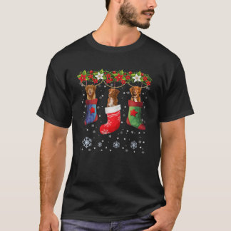 Three Toller Dog In Sock Christmas Santa Hat Xmas T-Shirt