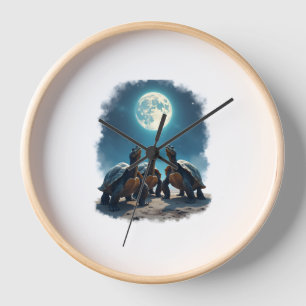 Three Tortoises Howl at Moon Wildlife Mountain Tur Clock