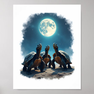 Three Tortoises Howl at Moon Wildlife Mountain Tur Poster