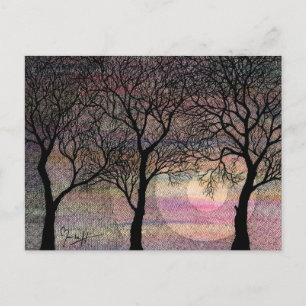Three Trees on a Pink Watercolor Background Postcard