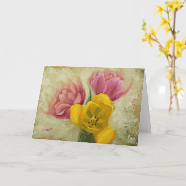 Three Tulips Blank Greeting and Notecard (Yellow Flower)