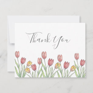 Three Tulips Coloured Pencil, Pen & Ink Sketch Not Thank You Card