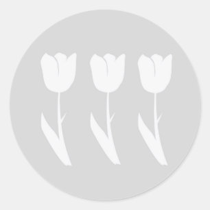 Three Tulips in Grey and White Classic Round Sticker