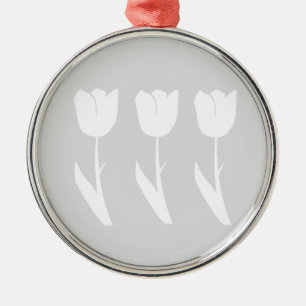 Three Tulips in Grey and White Metal Ornament