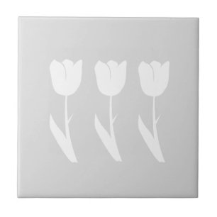Three Tulips in Grey and White Tile