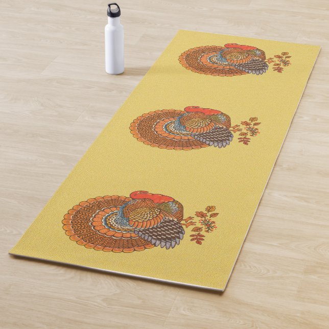Three Turkeys Standing in Leaves Autumn Colours Yoga Mat (In Situ)