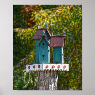 Three Turquoise Birdhouses Poster