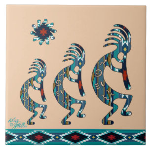 Three Turquoise Kokopelli Ceramic tile