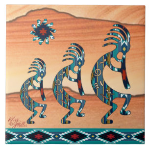 Three Turquoise Kokopelli Ceramic tile