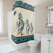 Three Turquoise Kokopelli Shower Curtain