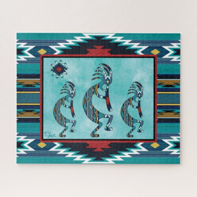 Three Turquoise Southwest Kokopelli Jigsaw Puzzle (Horizontal)