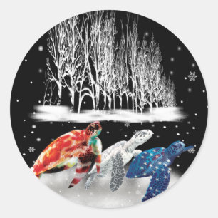 Three Turtle American T-Shirt Snowflake Christmas Classic Round Sticker