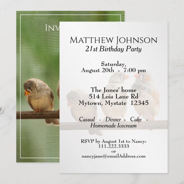 Three Tweeting Finches Animal Bird Photography Invitation (Front/Back)