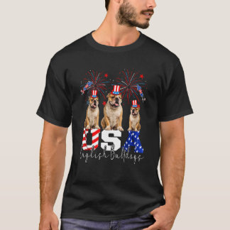 Three Usa Bull Terriers Wearing Hat American Flag  T-Shirt