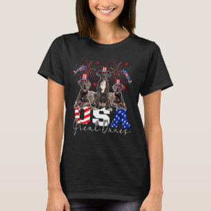 Three Usa Great Danes Wearing Hat American Flag Fi T-Shirt