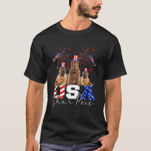 Three Usa Shar Peis Dog Wearing Hat American Flag  T-Shirt